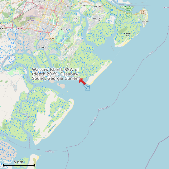 Map of Wassaw Island, SSW of (depth 20 ft), Ossabaw Sound, Georgia Current Prediction Station