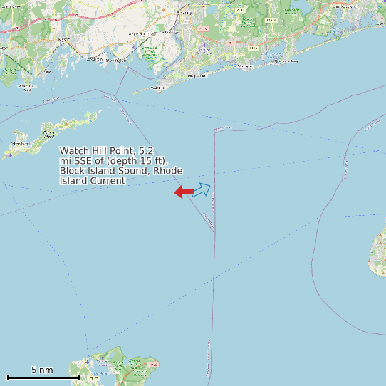 Map of Watch Hill Point, 5.2 mi SSE of (depth 15 ft), Block Island Sound, Rhode Island Current Prediction Station