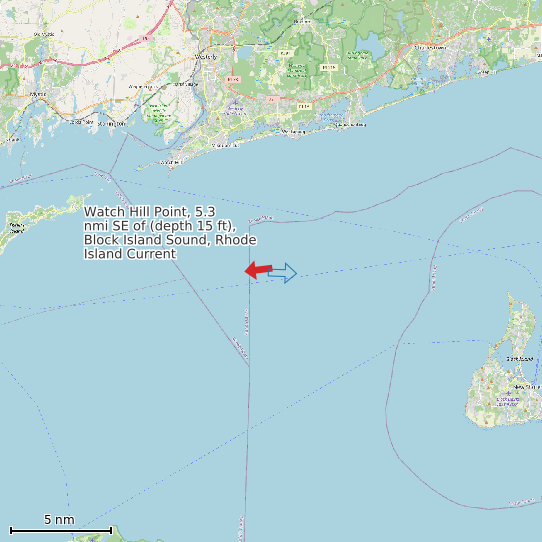 Map of Watch Hill Point, 5.3 nmi SE of (depth 15 ft), Block Island Sound, Rhode Island Current Prediction Station