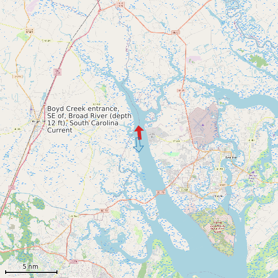 Map of Boyd Creek entrance, SE of, Broad River (depth 12 ft), South Carolina Current Prediction Station