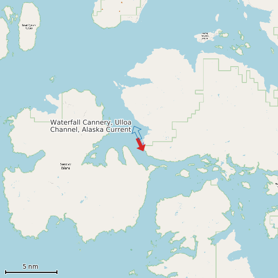 Map of Waterfall Cannery, Ulloa Channel, Alaska Current Prediction Station