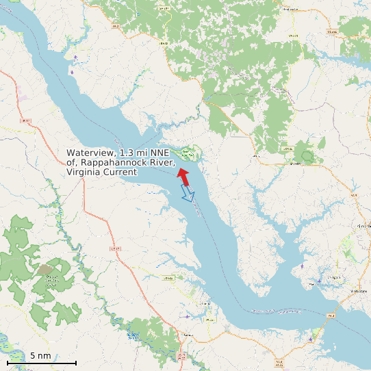 Map of Waterview, 1.3 mi NNE of, Rappahannock River, Virginia Current Prediction Station