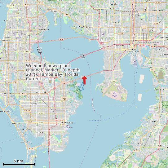 Map of Weedon I. powerplant channel, Marker 10 (depth 23 ft), Tampa Bay, Florida Current Prediction Station