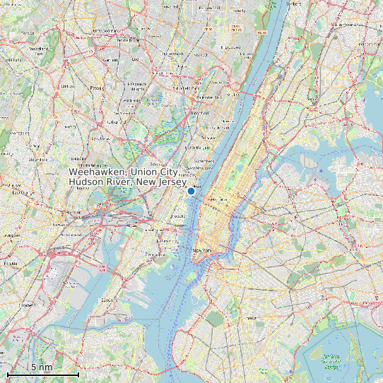 Map of Weehawken, Union City, Hudson River, New Jersey Tide Prediction Station