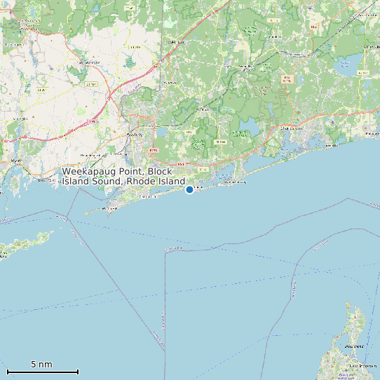 Map of Weekapaug Point, Block Island Sound, Rhode Island Tide Prediction Station