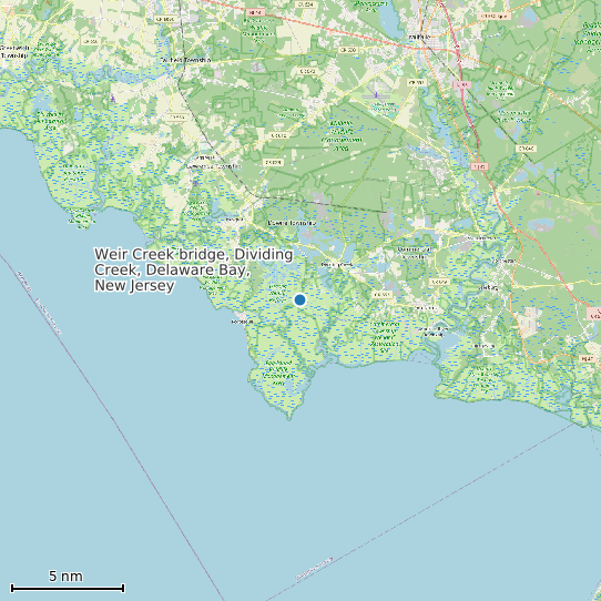 Map of Weir Creek bridge, Dividing Creek, Delaware Bay, New Jersey Tide Prediction Station