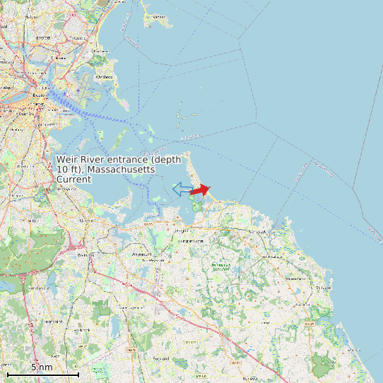 Map of Weir River entrance (depth 10 ft), Massachusetts Current Prediction Station