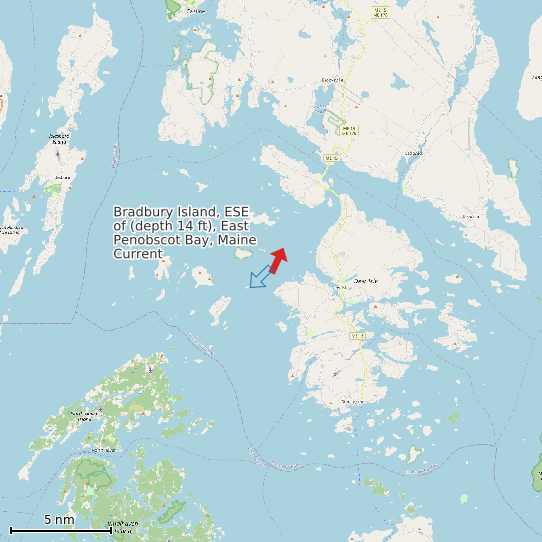 Map of Bradbury Island, ESE of (depth 14 ft), East Penobscot Bay, Maine Current Prediction Station