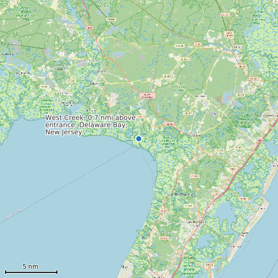 Map of West Creek, 0.7 nmi above entrance, Delaware Bay, New Jersey Tide Prediction Station