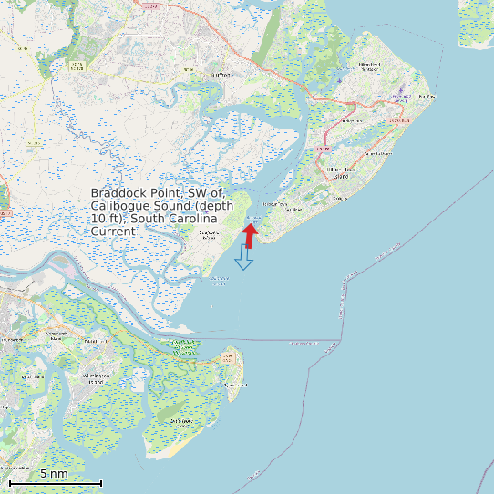 Map of Braddock Point, SW of, Calibogue Sound (depth 10 ft), South Carolina Current Prediction Station