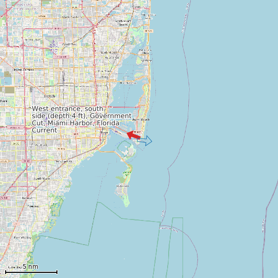 Map of West entrance, south side (depth 4 ft), Government Cut, Miami Harbor, Florida Current Prediction Station