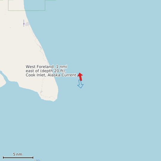 Map of West Foreland, 1 nmi east of (depth 20 ft), Cook Inlet, Alaska Current Prediction Station