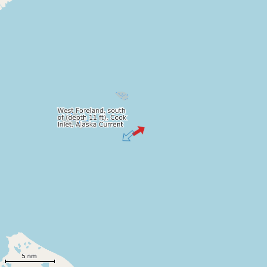 Map of West Foreland, south of (depth 11 ft), Cook Inlet, Alaska Current Prediction Station
