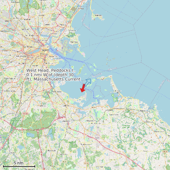 Map of West Head, Peddocks I., 0.1 nmi W of (depth 30 ft), Massachusetts Current Prediction Station