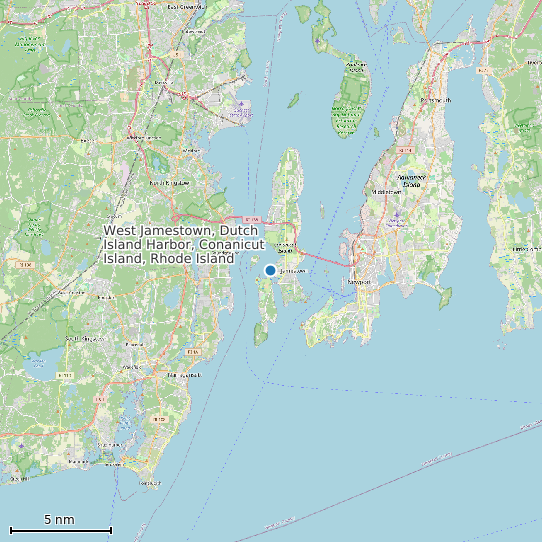 Map of West Jamestown, Dutch Island Harbor, Conanicut Island, Rhode Island Tide Prediction Station