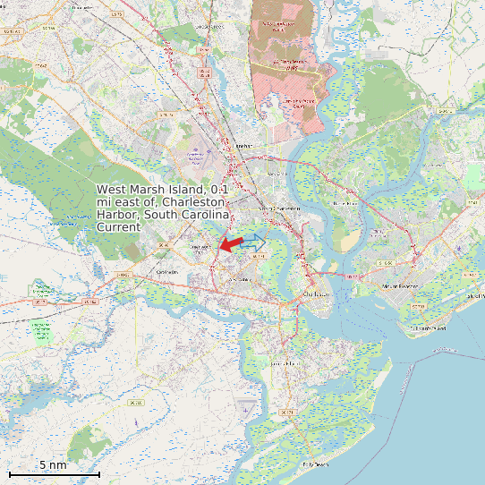 Map of West Marsh Island, 0.1 mi east of, Charleston Harbor, South Carolina Current Prediction Station
