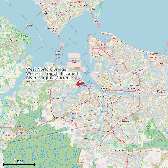 Map of West Norfolk Bridge, Western Branch, Elizabeth River, Virginia Current Prediction Station