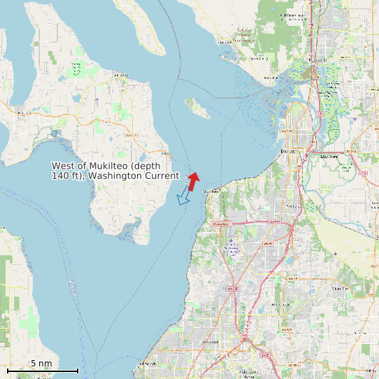 Map of West of Mukilteo (depth 140 ft), Washington Current Prediction Station