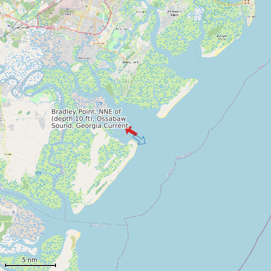 Map of Bradley Point, NNE of (depth 10 ft), Ossabaw Sound, Georgia Current Prediction Station