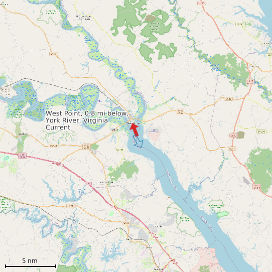 Map of West Point, 0.8 mi below, York River, Virginia Current Prediction Station