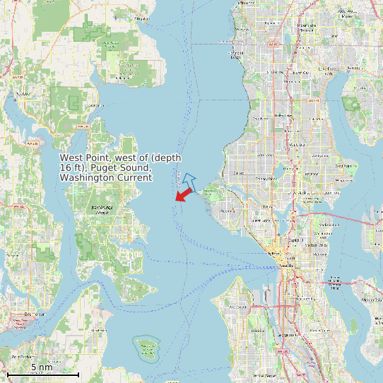 Map of West Point, west of (depth 16 ft), Puget Sound, Washington Current Prediction Station