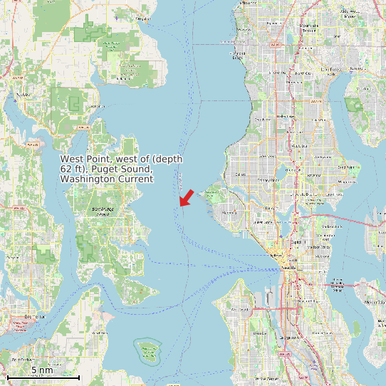 Map of West Point, west of (depth 62 ft), Puget Sound, Washington Current Prediction Station