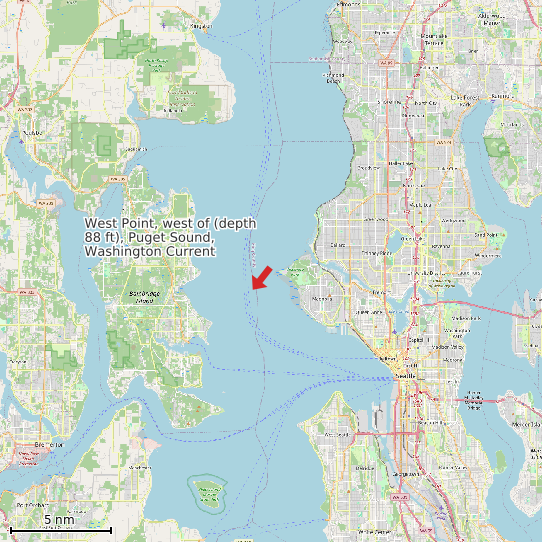 Map of West Point, west of (depth 88 ft), Puget Sound, Washington Current Prediction Station