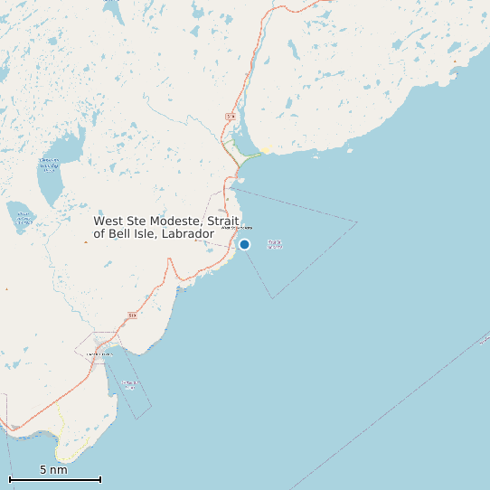 Map of West Ste Modeste, Strait of Bell Isle, Labrador Tide Prediction Station