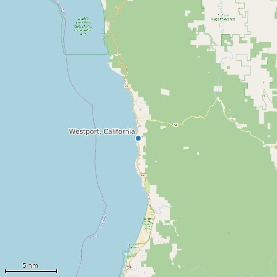 Map of Westport, California Tide Prediction Station