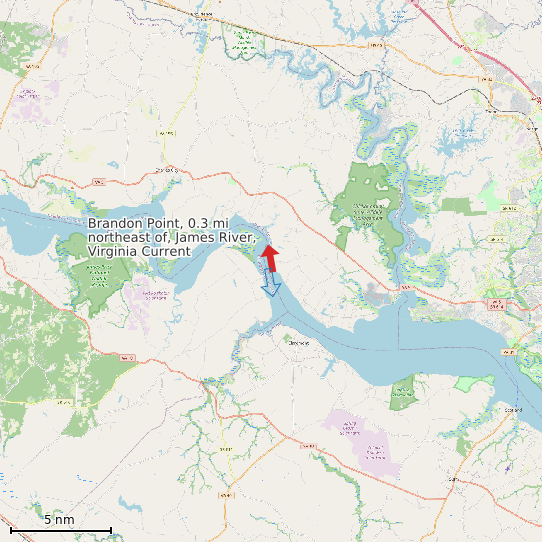 Map of Brandon Point, 0.3 mi northeast of, James River, Virginia Current Prediction Station
