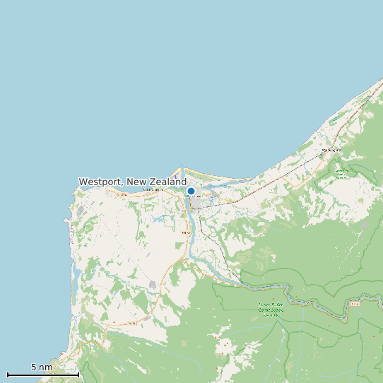 Map of Westport, New Zealand Tide Prediction Station