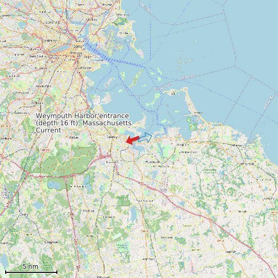 Map of Weymouth Harbor entrance (depth 16 ft), Massachusetts Current Prediction Station