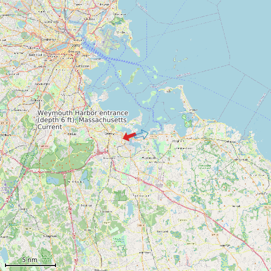 Map of Weymouth Harbor entrance (depth 6 ft), Massachusetts Current Prediction Station