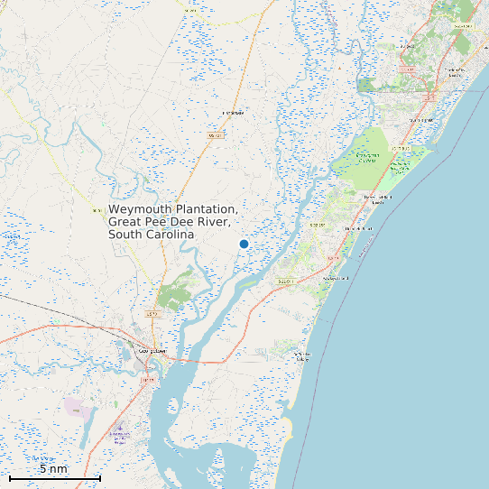 Map of Weymouth Plantation, Great Pee Dee River, South Carolina Tide Prediction Station