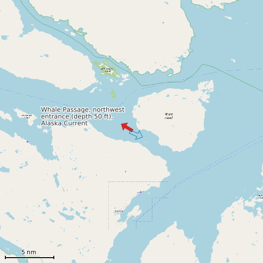 Map of Whale Passage, northwest entrance (depth 50 ft), Alaska Current Prediction Station