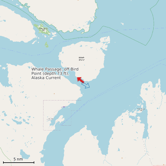 Map of Whale Passage, off Bird Point (depth 73 ft), Alaska Current Prediction Station