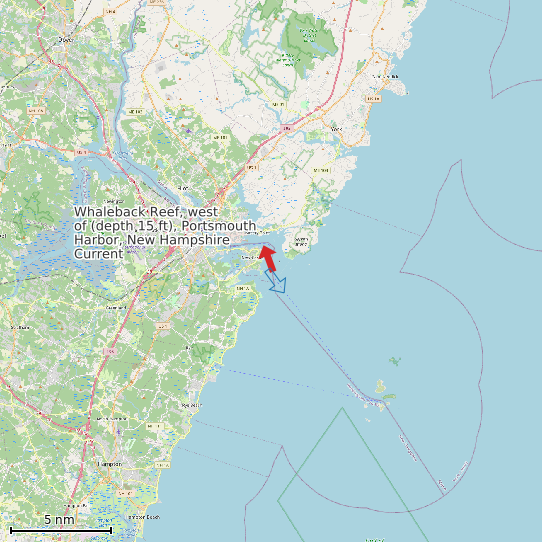 Map of Whaleback Reef, west of (depth 15 ft), Portsmouth Harbor, New Hampshire Current Prediction Station