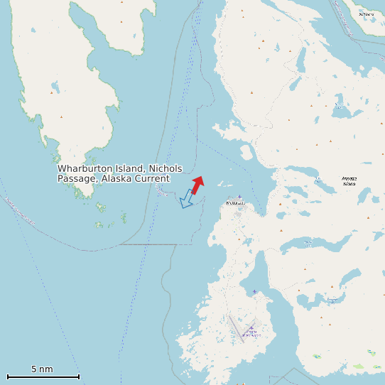 Map of Wharburton Island, Nichols Passage, Alaska Current Prediction Station