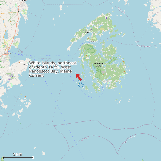 Map of White Islands, northeast of (depth 14 ft), West Penobscot Bay, Maine Current Prediction Station