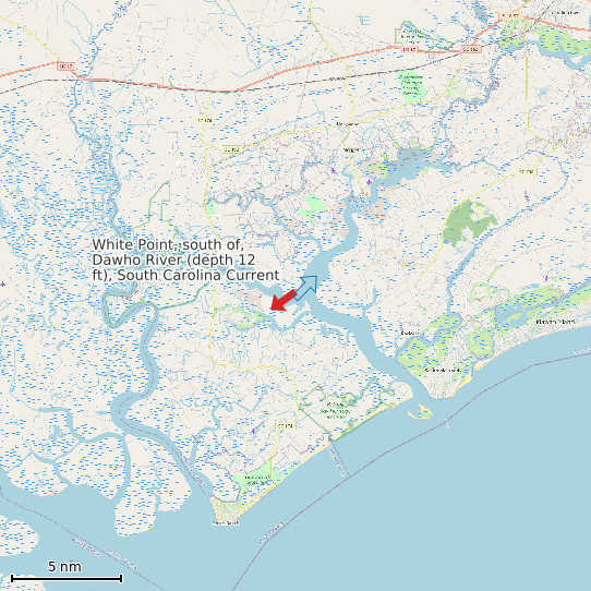 Map of White Point, south of, Dawho River (depth 12 ft), South Carolina Current Prediction Station