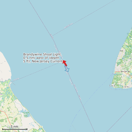Map of Brandywine Shoal Light, 0.5 nmi west of (depth 5 ft), New Jersey Current Prediction Station