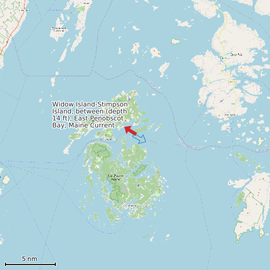 Map of Widow Island-Stimpson Island, between (depth 14 ft), East Penobscot Bay, Maine Current Prediction Station