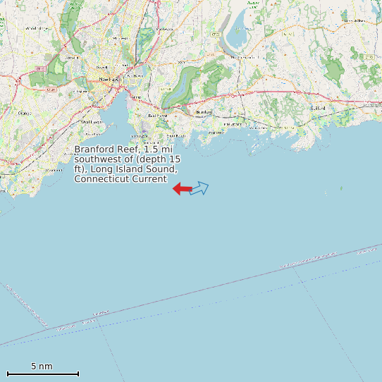 Map of Branford Reef, 1.5 mi southwest of (depth 15 ft), Long Island Sound, Connecticut Current Prediction Station