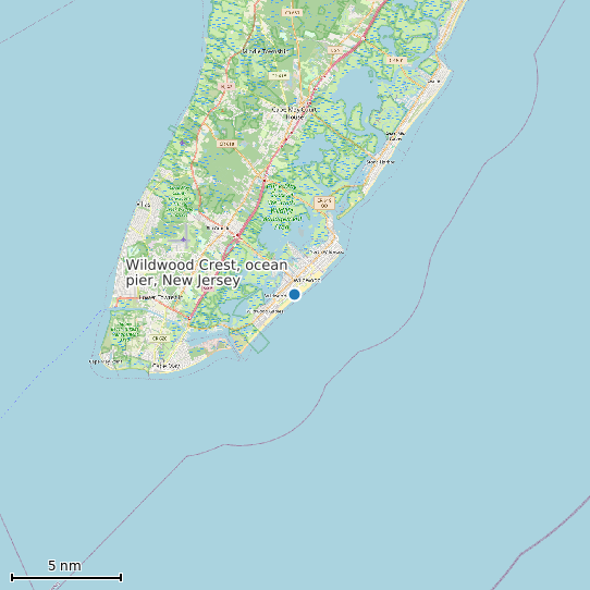Map of Wildwood Crest, ocean pier, New Jersey Tide Prediction Station