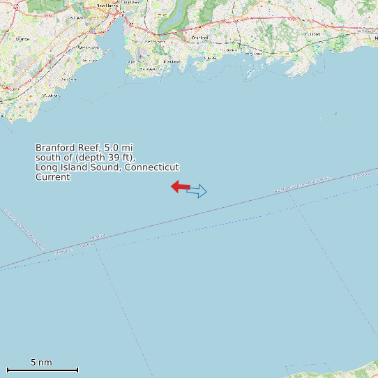 Map of Branford Reef, 5.0 mi south of (depth 39 ft), Long Island Sound, Connecticut Current Prediction Station