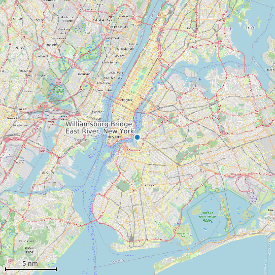 Map of Williamsburg Bridge, East River, New York Tide Prediction Station