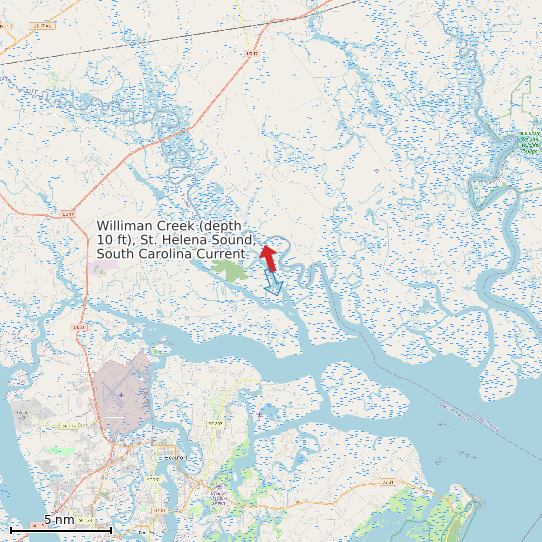 Map of Williman Creek (depth 10 ft), St. Helena Sound, South Carolina Current Prediction Station