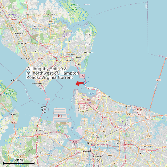 Map of Willoughby Spit, 0.8 mi northwest of, Hampton Roads, Virginia Current Prediction Station