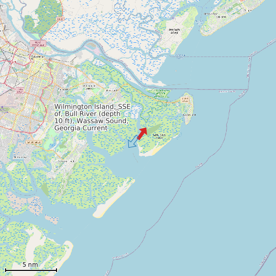 Map of Wilmington Island, SSE of, Bull River (depth 10 ft), Wassaw Sound, Georgia Current Prediction Station