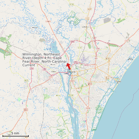 Map of Wilmington, Northeast River (depth 4 ft), Cape Fear River, North Carolina Current Prediction Station